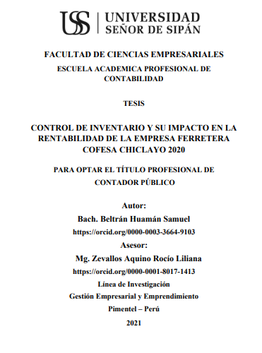 Control De Inventario Y Su Impacto En La Rentabilidad De La Empresa Ferretera Cofesa Chiclayo 0134