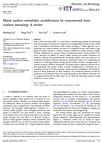 Metal surface wettability modification by nanosecond laser surface ...