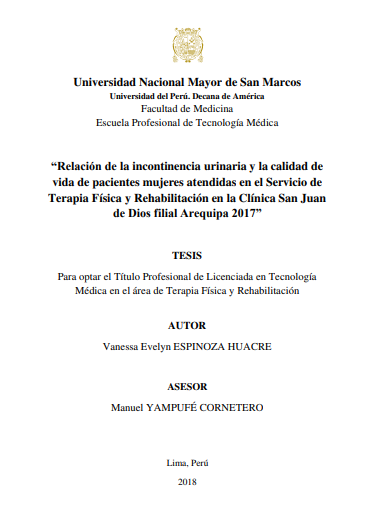 Relación de la incontinencia urinaria y la calidad de vida de pacientes mujeres