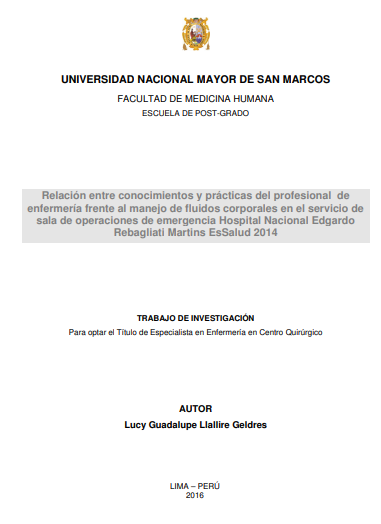 Relación entre conocimientos y prácticas del profesional de enfermería frente al manejo de fluidos corporales