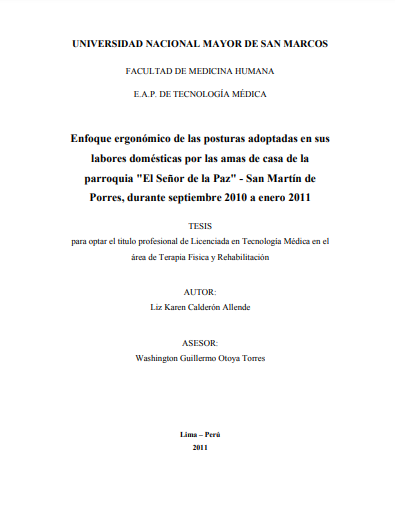 Enfoque ergonómico de las posturas adoptadas en sus labores domésticas por las amas de casa