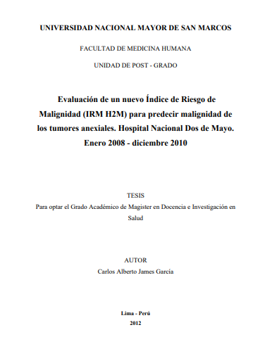 Evaluación de un nuevo Índice de Riesgo de Malignidad (IRM H2M) para predecir malignidad de los tumores anexiales.