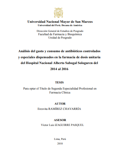 Análisis del gasto y consumo de antibióticos controlados y especiales dispensados en la farmacia de dosis unitaria