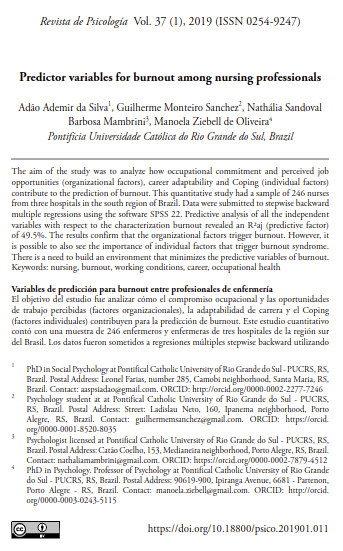 Predictor variables for burnout among nursing professionals