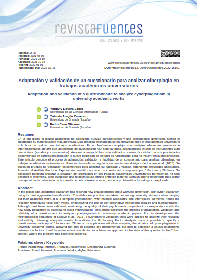 Adaptación y validación de un cuestionario para analizar ciberplagio en trabajos académicos universitarios