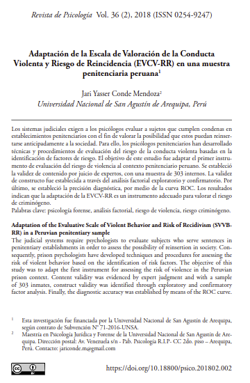 Adaptación de la Escala de Valoración de la Conducta Violenta y Riesgo de Reincidencia en una muestra penitenciaria peruana