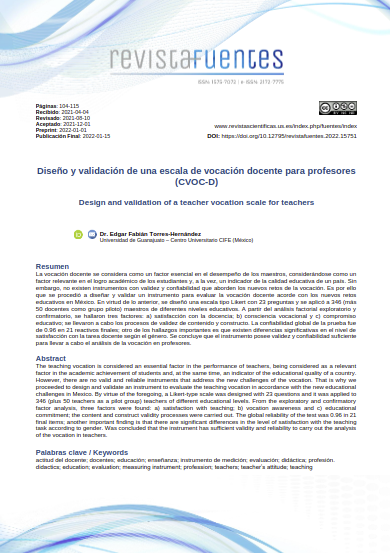 Diseño y validación de un cuestionario de vocación docente para profesores (CVOC-D)