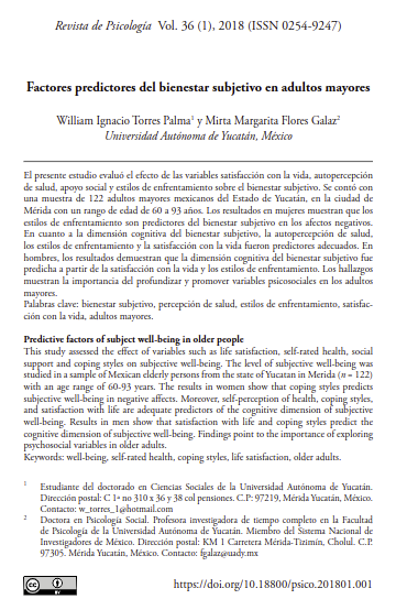 Factores predictores del bienestar subjetivo en adultos mayores