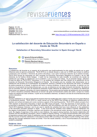 La satisfacción del docente de Educación Secundaria en España a través de TALIS