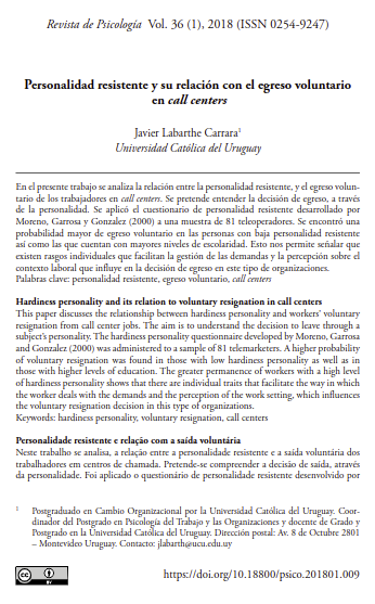 Personalidad resistente y su relación con el egreso voluntario en call centers