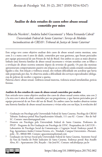 Análisis de dos estudios de casos de abuso sexual cometidos por madres