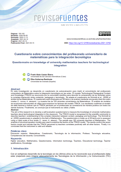 Cuestionario sobre conocimientos del profesorado universitario de matemáticas para la integración tecnológica