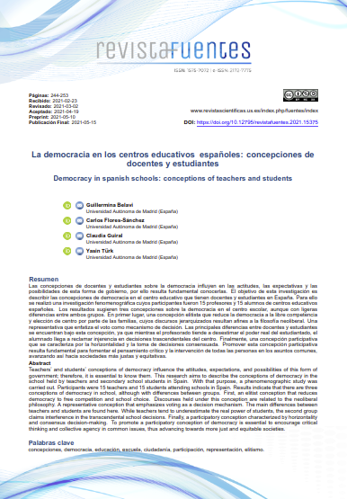 La democracia en los centros educativos españoles: concepciones de docentes y estudiantes
