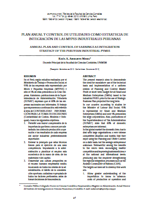 PLAN ANUAL Y CONTROL DE UTILIDADES COMO ESTRATEGIA DE INTEGRACIÓN DE LAS MYPES INDUSTRIALES PERUANAS