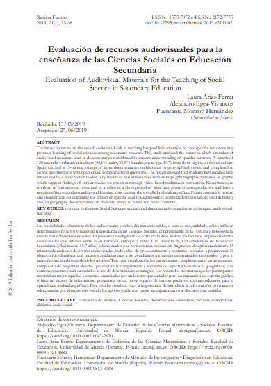 Evaluación de recursos audiovisuales para la enseñanza de las Ciencias Sociales en Educación Secundaria