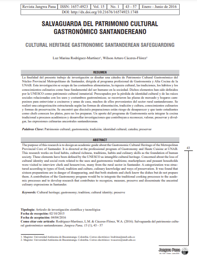 Salvaguarda del patrimonio cultural gastronómico santandereano