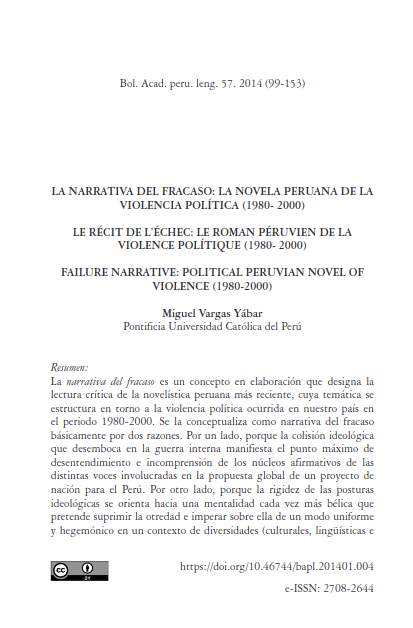 La narrativa del fracaso: La novela peruana de la violencia política (1980-2000)