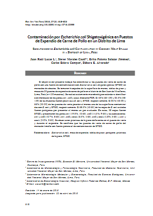 Contaminación por Escherichia coli Shigatoxigénica en Puestos de Expendio de Carne de Pollo en un Distrito de Lima