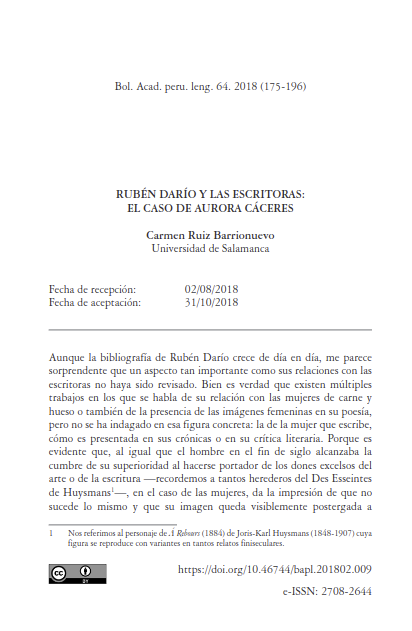 Rubén Darío y las escritoras: El caso de Aurora Cáceres