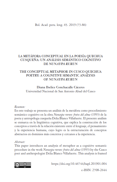 La metáfora conceptual en la poesía quechua cusqueña: Un análisis semántico cognitivo de NunaypaRurun