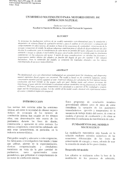 UN MODELO MATEMÁTICO PARA MOTORES DIESEL DE ASPIRACIÓN NATURAL