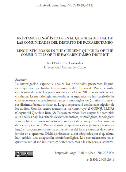Préstamos lingüísticos en el quechua actual de las comunidades del distrito de Paccarectambo