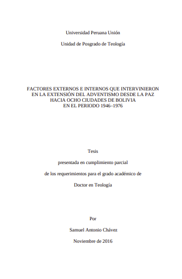 Factores externos e internos que intervinieron en la extensión del adventismo desde La Paz hacia ocho ciudades de Bolivia