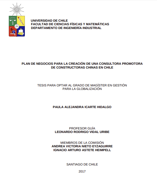 Plan de negocios para la creación de una consultora promotora de constructoras chinas en Chile