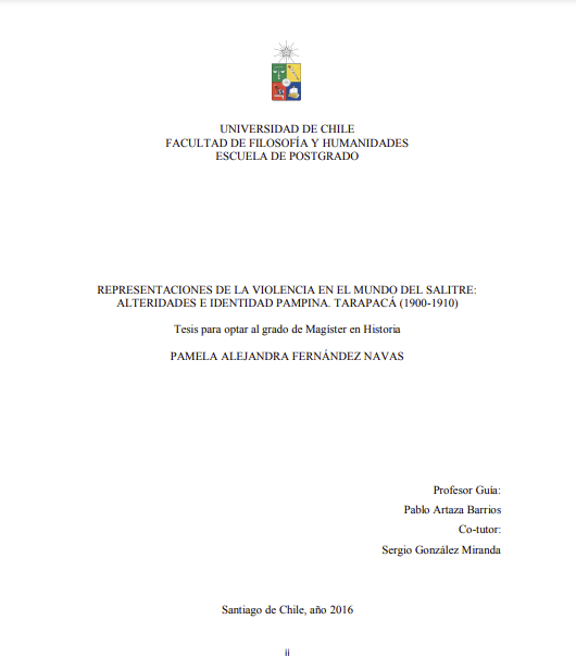 Representaciones de la violencia en el mundo del salitre: alteridades e identidad pampina : Tarapacá (1900-1910)