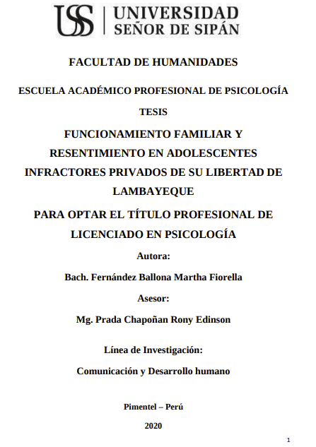 Funcionamiento familiar y resentimiento en adolescentes infractores privados de su libertad de Lambayeque