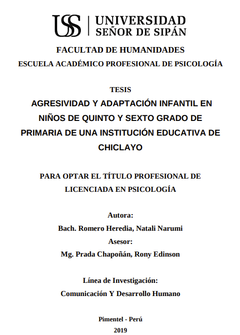 Agresividad y adaptación infantil en niños de quinto y sexto grado de primaria de una institución educativa de Chiclayo