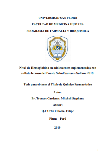 Nivel de Hemoglobina en adolescentes suplementados con sulfato ferroso del Puesto Salud Samán - Sullana 2018.