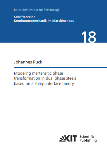 Modeling martensitic phase transformation in dual phase steels based on a sharp interface theory