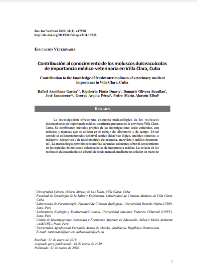 Contribución al conocimiento de los moluscos dulceacuícolas de importancia médico-veterinaria en Villa Clara, Cuba