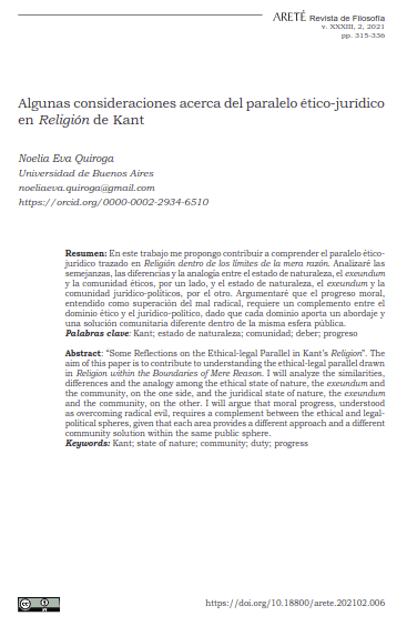 Algunas consideraciones acerca del paralelo ético-jurídico en Religión de Kant