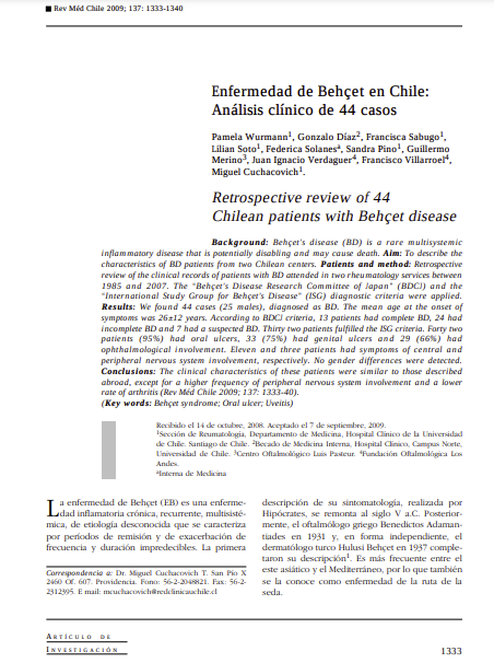 Enfermedad de Behcet en Chile: Análisis clínico de 44 casos