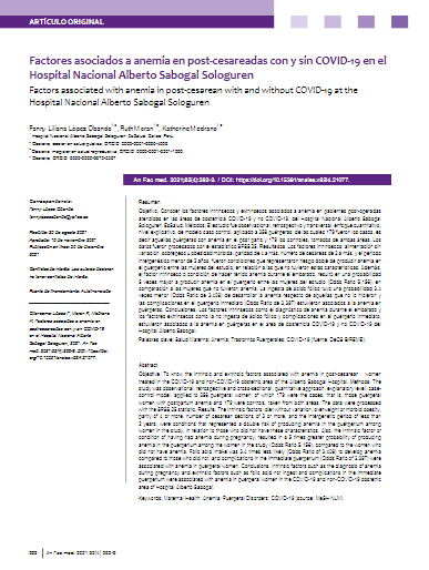 Factores asociados a anemia en post-cesareadas con y sin COVID-19 en el Hospital Nacional Alberto Sabogal Sologuren