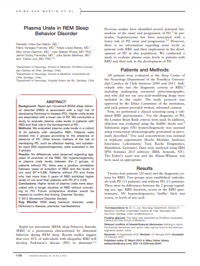 Plasma Urate in REM Sleep Behavior Disorder