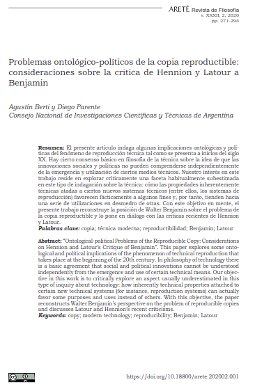 Problemas ontológico-políticos de la copia reproductible: consideraciones sobre la crítica de Hennion y Latour a Benjamin