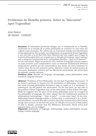 Problemas de filosofía primera. Sobre la &quot;discusión&quot; Apel-Tugendhat