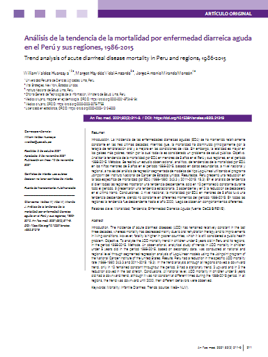 Análisis de la tendencia de la mortalidad por enfermedad diarreica aguda en el Perú y sus regiones, 1986-2015