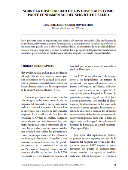 Sobre la hospitalidad de los hospitales como parte fundamental del servicio de salud