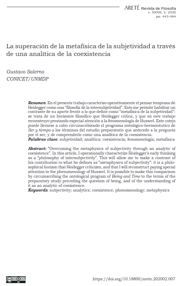 La superación de la metafísica de la subjetividad a través de una analítica de la coexistencia