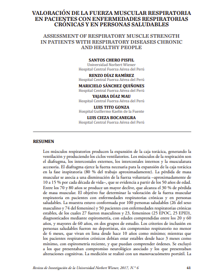 Valoración de la fuerza muscular respiratoria en pacientes con enfermedades respiratorias crónicas y en personas saludables