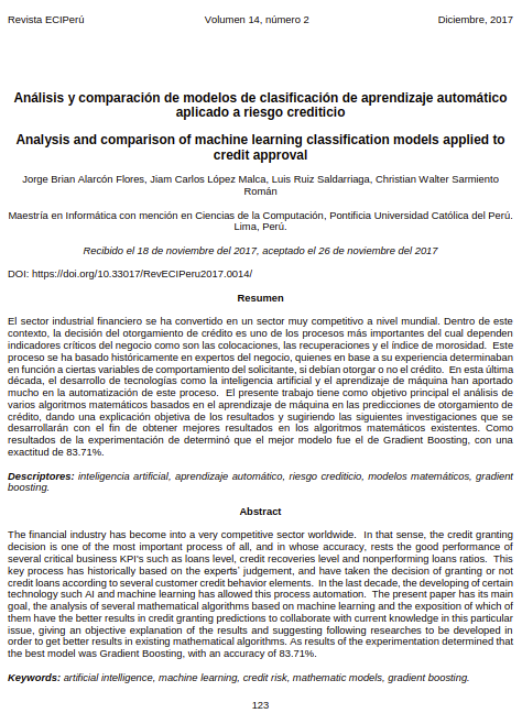 Análisis y comparación de modelos de clasificación de aprendizaje automático aplicado a riesgo crediticio