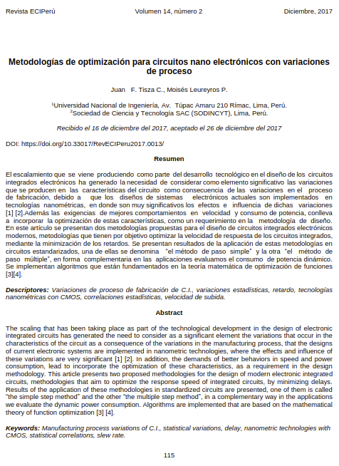 Metodologías de optimización para circuitos nano electrónicos con variaciones de proceso
