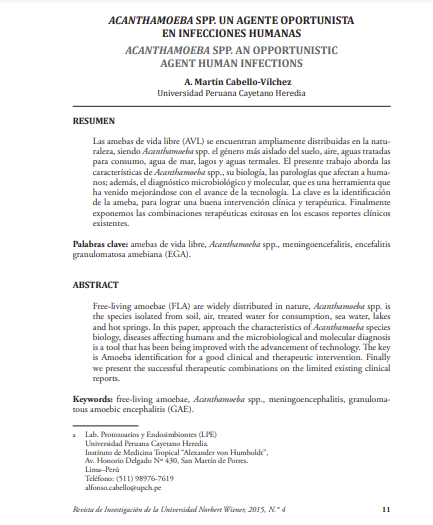 Acanthamoeba spp. un agente oportunista en infecciones humanas