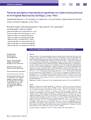 Factores asociados a hemoptisis en pacientes con tuberculosis pulmonar en el Hospital Nacional Dos de Mayo