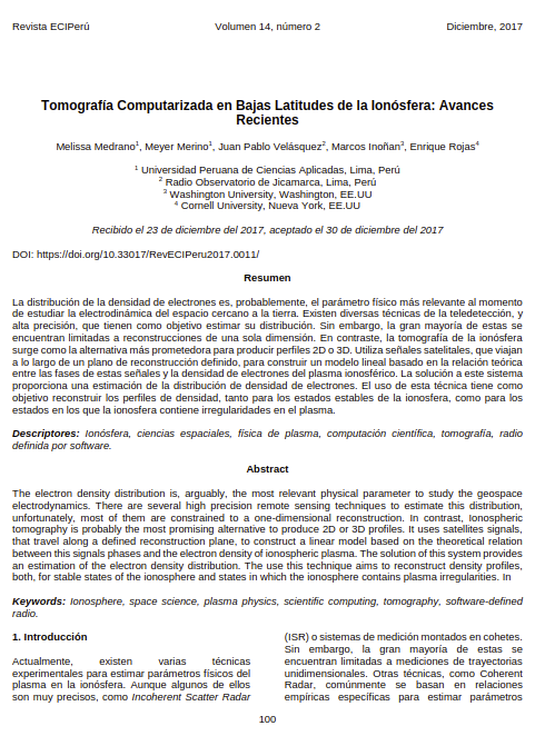 Tomografía Computarizada en Bajas Latitudes de la Ionósfera: Avances Recientes