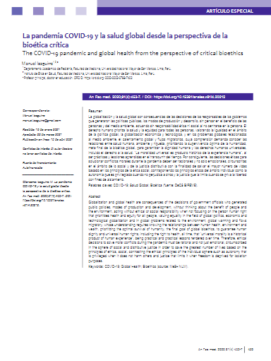 La pandemia COVID-19 y la salud global desde la perspectiva de la bioética crítica